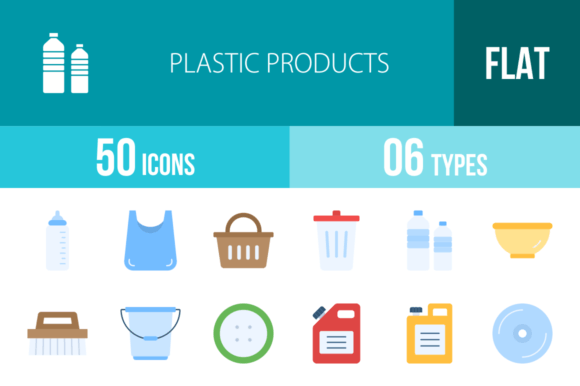 50 Plastic Products Flat Multicolor Icon