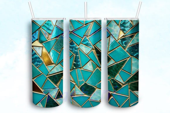Aqua Sea Glass Mosaic Tiles Tumbler Wrap