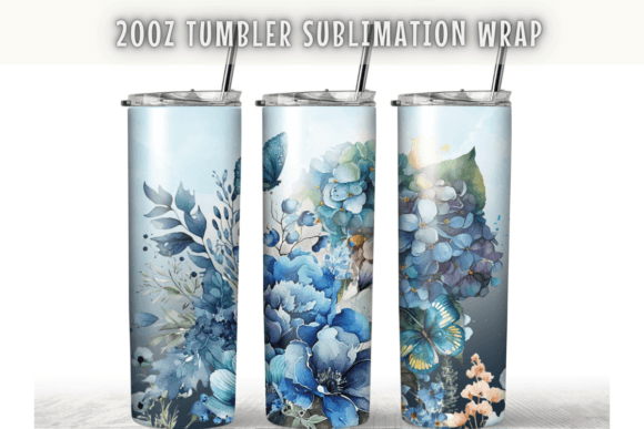 Flower Blue Butterfly Watercolor Tumbler