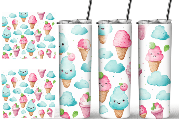 Kawaii Ice Cream Watercolor Tumbler Wrap