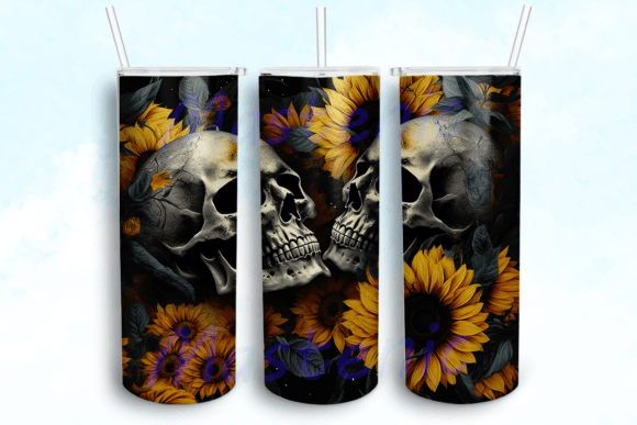 Magical Skull and Sunflowers Design Png