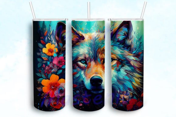 Magical Wolf Floral Tumbler Wrap