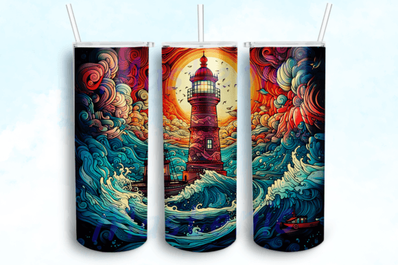 Neon Space Lighthouse Tumbler