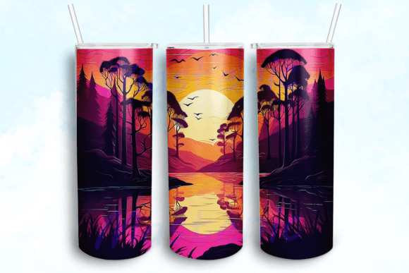 Neon Sunset Forest and River Template Wrap