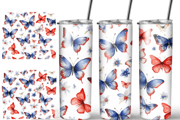 Patriotic Butterfly Watercolor Tumbler