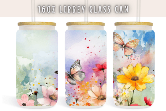 Spring Flower Watercolor 16 Oz Can Glass