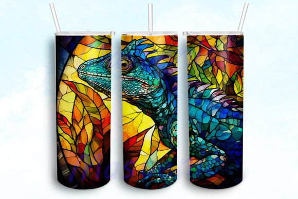 Stained Glass Chameleon Tumbler Wrap