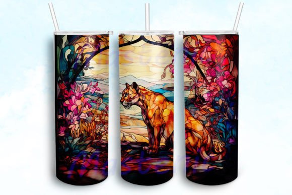 Stained Glass Mountain Lion Design