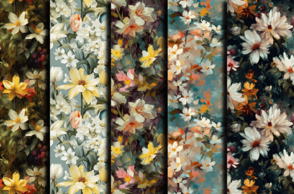 Watercolor Flowers Pattern Spring Bundle